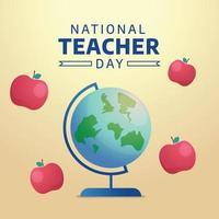 nazionale insegnante giorno vettore illustrazione. insegnante giorno saluto con globo libro Mela. insegnanti giorno saluto modello.