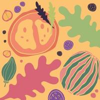 mano disegnato ancora vita con diverso frutta su giallo sfondo. vettore illustrazione