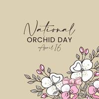 nazionale orchidea giorno vettore illustrazione. viola bianca orchidea fiore isolato su un' morbido rosa sfondo. orchidea giorno manifesto, aprile 16. importante giorno