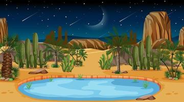paesaggio della foresta del deserto alla scena notturna con oasi vettore