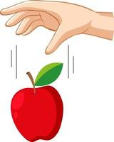 mano che fa cadere una mela per esperimento di gravità vettore