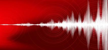 onda di terremoto digitale con vibrazione del cerchio su sfondo rosso scuro, concetto di diagramma dell'onda audio, design per l'istruzione e la scienza, illustrazione vettoriale. vettore