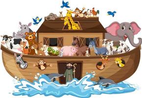 Arca di Noè con animali sull'onda di acqua isolata su priorità bassa bianca vettore