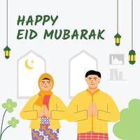 contento eid mubarak persone sfondo. saluto carta eid al fitr. vettore illustrazione Ramadan kareem