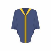 icona piana del vestito di laurea. mantello speciale laureato con colore blu e giallo. uniforme laureato in stile cartone animato. laurea in quarantena concetto su sfondo bianco. illustrazione vettoriale