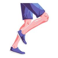 illustrazione piana delle gambe del corridore su fondo bianco isolato. scarpe da ginnastica e vestiti blu. concetto di design grafico vettoriale. vettore