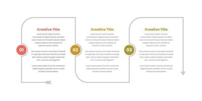 semplice tre passaggi testo presentazione Infografica sequenza temporale con numero e freccia forma vettore