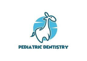 divertente odontoiatria pedriatica con design logo giraffa e dente vettore