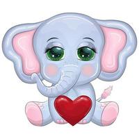 carino cartone animato elefante, infantile personaggio con bellissimo occhi con un' cuore. vettore