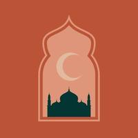 moderno stile Ramadan mubarak o eid saluto carte con retrò boho designmoon e moschea vettore