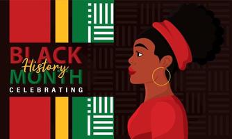 nero storia mese colorato orizzontale manifesto afro americano ragazza personaggio vettore illustrazione