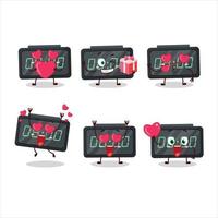 digitale allarme orologio cartone animato personaggio con amore carino emoticon vettore