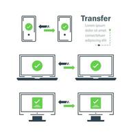 lineare facile file trasferimento o dati backup, concetto di Informazioni o ragnatela doc migrazione su taccuino schermo e elettronico archivio Conservazione vettore