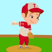 ragazzo che gioca a baseball. ragazzino in uniforme da baseball vettore