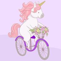 piccolo unicorno sta andando in bicicletta vettore
