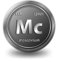 simbolo chimico dell'elemento chimico moscovio con numero atomico e massa atomica vettore