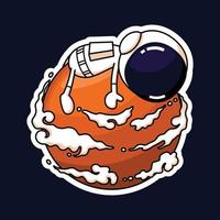 carino astronauta cartone animato personaggio abbracciare un' pianeta. premio vettore grafico bene.