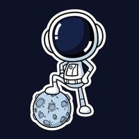 carino astronauta cartone animato personaggio giocando Luna calcio calcio. premio vettore grafico bene.