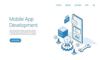 atterraggio pagina modello mobile App sviluppo concetto. isometrico vettore. vettore