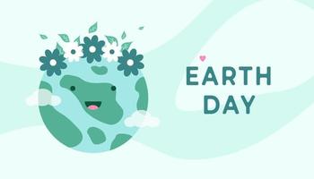 terra giorno. vettore illustrazione di il pianeta nel cartone animato stile. design per bandiera o carta ambientale protezione.