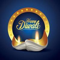 felice festival indiano di diwali di biglietto di auguri leggero con diwali diya creativo vettore