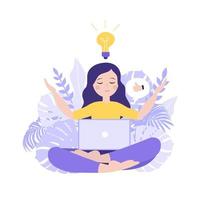 concetto di meditazione flusso di lavoro, Salute benefici per corpo, mente e emozioni vettore
