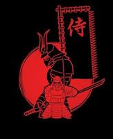 guerrieri samurai con bandiera samurai giapponese vettore