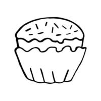 Cupcake con glassatura e coriandoli isolato su bianca sfondo. torta nel scarabocchio stile vettore