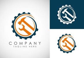 industriale logo design concetto. aziendale logo per produzione o servizio e Manutenzione attività commerciale. vettore