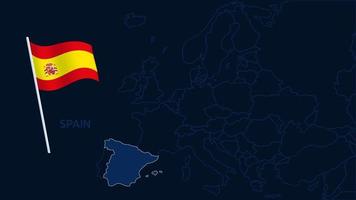 Spagna sulla mappa dell'Europa illustrazione vettoriale. Mappa di alta qualità dell'Europa con i confini delle regioni su sfondo scuro con bandiera nazionale. vettore