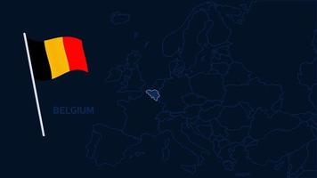 Belgio sulla mappa dell'Europa illustrazione vettoriale. Mappa di alta qualità dell'Europa con i confini delle regioni su sfondo scuro con bandiera nazionale. vettore
