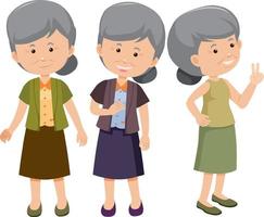 set di personaggio dei cartoni animati di vecchia donna con diverse posizioni vettore