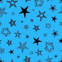 senza soluzione di continuità sfondo di scarabocchio stelle. nero mano disegnato stelle su blu sfondo. vettore illustrazione