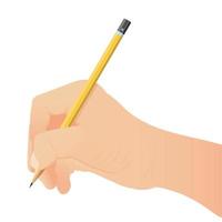 mano Tenere un' giallo matita. isolato su bianca sfondo grafia attrezzo. vettore illustratore