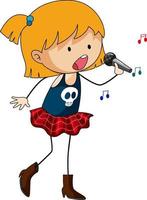 cantante ragazza cantando doodle personaggio dei cartoni animati isolato vettore