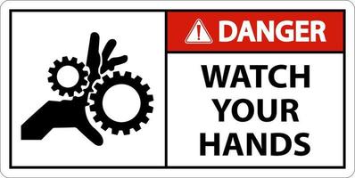 Pericolo cartello orologio il tuo mani e dita vettore