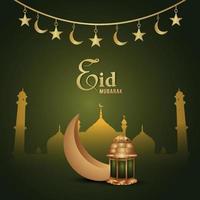 eid mubarak luna dorata e lanterna dorata vettore