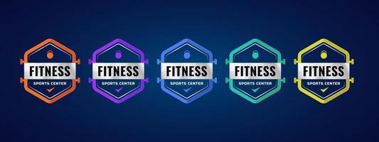 modello di badge logo centro sportivo fitness. design colorato con elemento sportivo. illustrazione vettoriale. vettore