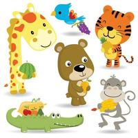 vettore cartone animato di divertente animali cartone animato con frutta