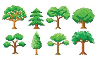 insieme di alberi di pixel art vettore