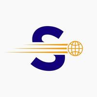 lettera S globale logo concetto con in movimento mondo icona. globale logotipo simbolo vettore modello