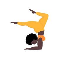contento nero pelle di sovradimensionato donne nel yoga posizione verticale. sport e corpo Salute positivo concetto. amore corpo. attraente donna di grande dimensioni un attivo salutare stile di vita vettore