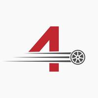 sport auto lettera 4 settore automobilistico logo concetto con trasporto pneumatico icona vettore