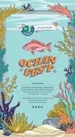 oceano o marino design modello per sociale media con pesce corallo e mare animali illustrazione vettore