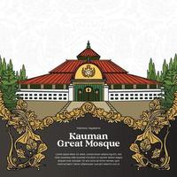 Yogyakarta punto di riferimento kauman grande moschea con giavanese ornamento illustrazione vettore