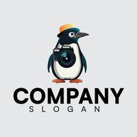 pinguino con telecamera astratto logo , creativo logo, cartone animato logo, animali selvatici, studio attività commerciale logo vettore