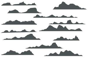 vettore silhouette icona, roccioso montagna nero colore vario forme. impostato di montagne, colline, colline