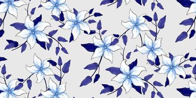 eleganza blu floreale senza soluzione di continuità modello vettore. acquerello stile design. riempire modello su campioni vettore
