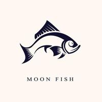 Luna pesca logo, nero e bianca illustrazione di un' pesce a caccia per esca. pesca logo illustrazione vettore