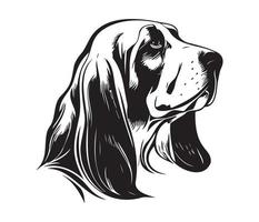 bassetto cane da caccia viso, sagome cane viso, nero e bianca bassetto cane da caccia vettore